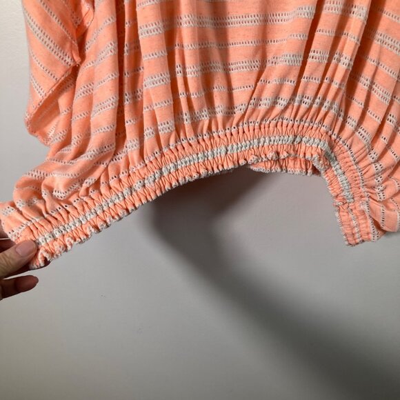 Womens Free People Batwing Stretch Stripe Top Peach White L Poly Rayon Linen Cot - Picture 5 of 9